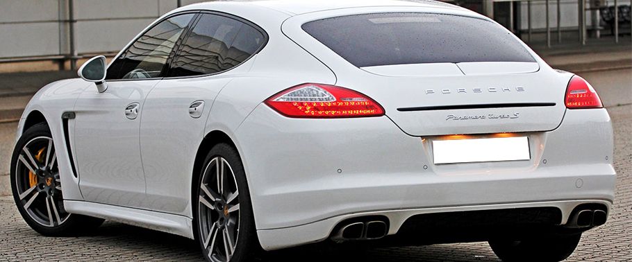 Rear Cross Side View of Porsche Panamera Turbo S