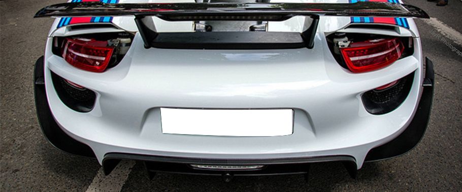 Full Rear View of Porsche 918 Spyder Weissach Package