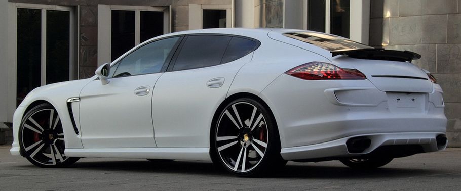 Rear Cross Side View of Porsche Panamera GTS