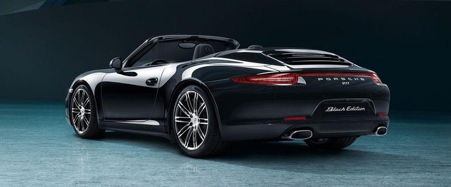 Rear Cross Side View of Porsche 911 Carrera Cabriolet Black Edition
