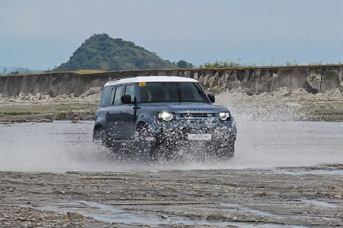 Land Rover Defender 110 front deep low angle view